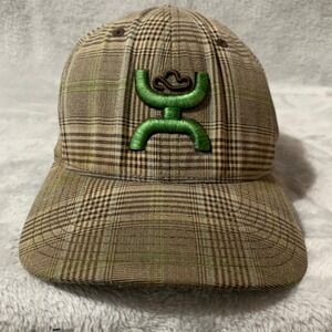 Hooey Flexfit Hat Men's L-XL Plaid Linen Cotton Spandex Brown Green Cowboy